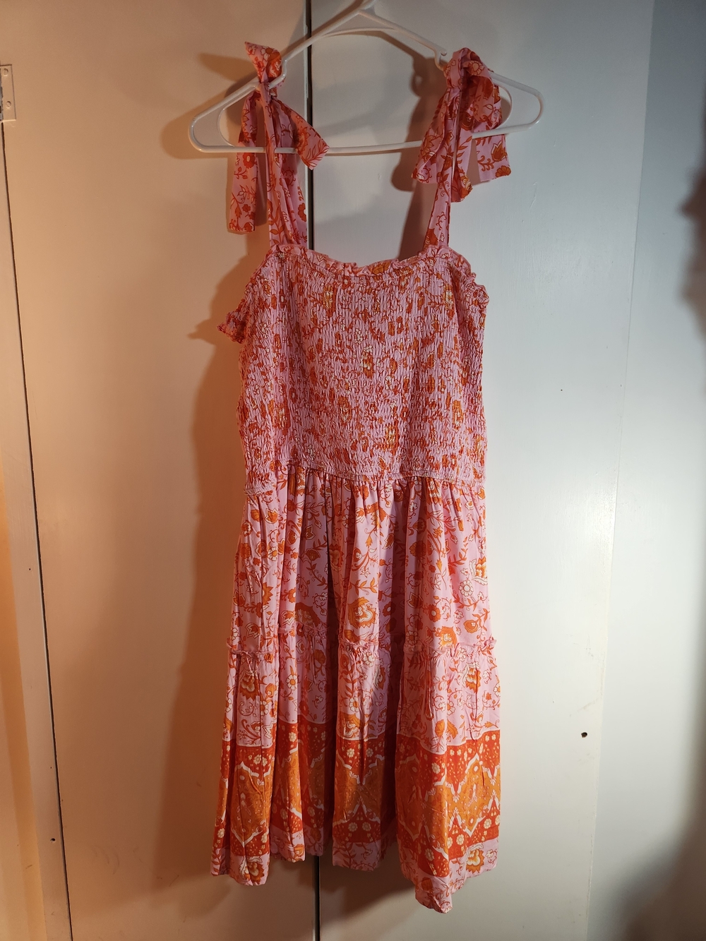Girls Pink and Orange Tie-Shoulder Sundress